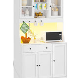 Küchenschrank mit Arbeitsplatte, Sideboard mit LED, Steckdose, Buffetschrank mit Schubladen, Verstellbaren Ablagen, Großer Stauraum, Küche, Wohnzimmer, Esszimmer, 103.5 * 40 * 180 cm, Weiß