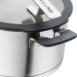 ZWILLING Simplify Kochtopfset, 5-teilig, Mit integriertem Sieb im Deckel, Glasdeckel, Induktionsgeeignet, unbeschichtet, Edelstahl, Silber-Schwarz