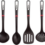 Tefal Ingenio K206S4 Küchenhelfer-Set | Suppenkelle, Gemüselöffel, Löffel, Bratwender | Kunststoff | Schwarz/Silber/Rot- 17,2 x 8,1 x 36 cm (LxBxH)