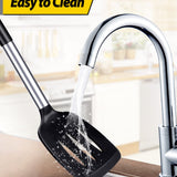 Pfannenwender aus Silikon, robust, antihaftbeschichtet, geschlitzt, hitzebeständig, BPA-frei, ideales Kochgeschirr für Fisch, Eier, Pfannkuchen, schwarz, 2 Stück