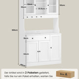 Küchenschrank mit Arbeitsplatte, Sideboard mit LED, Steckdose, Buffetschrank mit Schubladen, Verstellbaren Ablagen, Großer Stauraum, Küche, Wohnzimmer, Esszimmer, 103.5 * 40 * 180 cm, Weiß