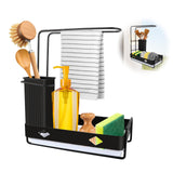 VFANDV Spülbecken Organizer, Küchen Spüle Sink Organizer aus Edelstahl, Selbstentleerende Spülorganizer, Abnehmbare Schwammhalter und Spüllappenhalter Küchenzubehör (Schwarze Upgrade-Version)