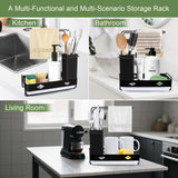 VFANDV Spülbecken Organizer, Küchen Spüle Sink Organizer aus Edelstahl, Selbstentleerende Spülorganizer, Abnehmbare Schwammhalter und Spüllappenhalter Küchenzubehör (Schwarze Upgrade-Version)