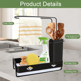 VFANDV Spülbecken Organizer, Küchen Spüle Sink Organizer aus Edelstahl, Selbstentleerende Spülorganizer, Abnehmbare Schwammhalter und Spüllappenhalter Küchenzubehör (Schwarze Upgrade-Version)