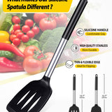 Pfannenwender aus Silikon, robust, antihaftbeschichtet, geschlitzt, hitzebeständig, BPA-frei, ideales Kochgeschirr für Fisch, Eier, Pfannkuchen, schwarz, 2 Stück
