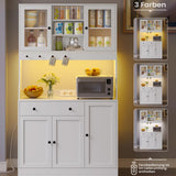 Küchenschrank mit Arbeitsplatte, Sideboard mit LED, Steckdose, Buffetschrank mit Schubladen, Verstellbaren Ablagen, Großer Stauraum, Küche, Wohnzimmer, Esszimmer, 103.5 * 40 * 180 cm, Weiß