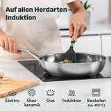 SILBERTHAL Pfannen Set 3 teilig - Edelstahlpfanne Unbeschichtet - 20, 24 und 28 cm - Induktionsgeeignet - Backofenfest bis 400° und spülmaschinengeeignet