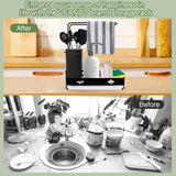 VFANDV Spülbecken Organizer, Küchen Spüle Sink Organizer aus Edelstahl, Selbstentleerende Spülorganizer, Abnehmbare Schwammhalter und Spüllappenhalter Küchenzubehör (Schwarze Upgrade-Version)