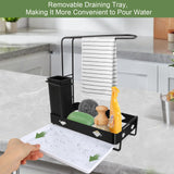 VFANDV Spülbecken Organizer, Küchen Spüle Sink Organizer aus Edelstahl, Selbstentleerende Spülorganizer, Abnehmbare Schwammhalter und Spüllappenhalter Küchenzubehör (Schwarze Upgrade-Version)