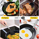 Pfannenwender aus Silikon, robust, antihaftbeschichtet, geschlitzt, hitzebeständig, BPA-frei, ideales Kochgeschirr für Fisch, Eier, Pfannkuchen, schwarz, 2 Stück