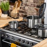 ZWILLING Simplify Kochtopfset, 5-teilig, Mit integriertem Sieb im Deckel, Glasdeckel, Induktionsgeeignet, unbeschichtet, Edelstahl, Silber-Schwarz
