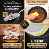 K KITCHING Pfanne Induktion [mit Deckel] Bratpfanne 28cm Antihaftbeschichtet ꟾ Kratzfest Pan ꟾ PFOA FREI & Pfannen für alle Herdarten ꟾ Öl- und fettfreies Braten ꟾ Bratpfanne 24 cm Frying Pan