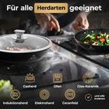 K KITCHING Pfanne Induktion [mit Deckel] Bratpfanne 28cm Antihaftbeschichtet ꟾ Kratzfest Pan ꟾ PFOA FREI & Pfannen für alle Herdarten ꟾ Öl- und fettfreies Braten ꟾ Bratpfanne 24 cm Frying Pan