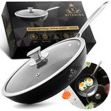 K KITCHING Pfanne Induktion [mit Deckel] Bratpfanne 28cm Antihaftbeschichtet ꟾ Kratzfest Pan ꟾ PFOA FREI & Pfannen für alle Herdarten ꟾ Öl- und fettfreies Braten ꟾ Bratpfanne 24 cm Frying Pan