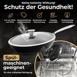 K KITCHING Pfanne Induktion [mit Deckel] Bratpfanne 28cm Antihaftbeschichtet ꟾ Kratzfest Pan ꟾ PFOA FREI & Pfannen für alle Herdarten ꟾ Öl- und fettfreies Braten ꟾ Bratpfanne 24 cm Frying Pan