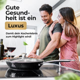 K KITCHING Pfanne Induktion [mit Deckel] Bratpfanne 28cm Antihaftbeschichtet ꟾ Kratzfest Pan ꟾ PFOA FREI & Pfannen für alle Herdarten ꟾ Öl- und fettfreies Braten ꟾ Bratpfanne 24 cm Frying Pan